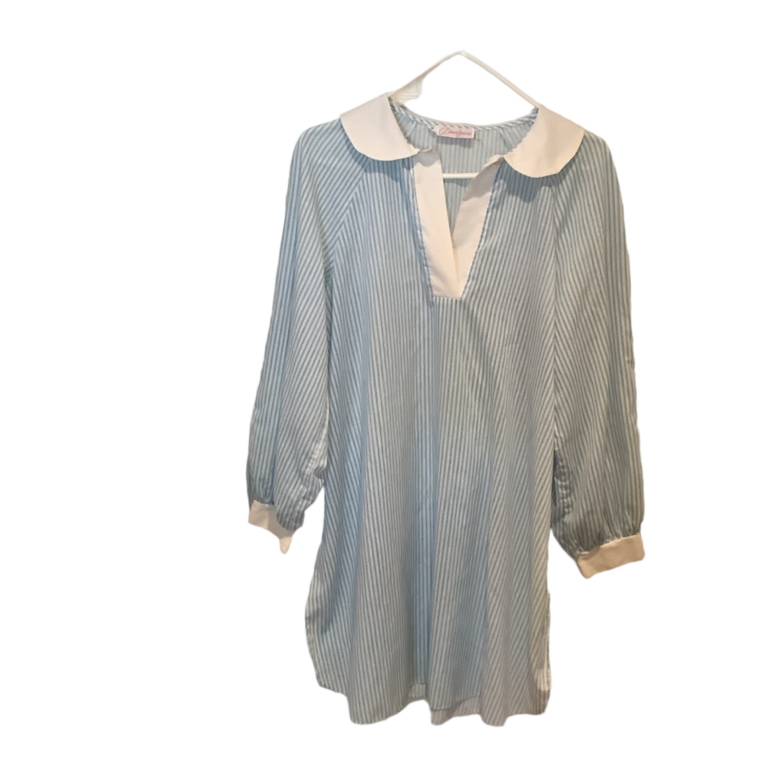 Vintage Brandywine Longsleeve Cotton Nightgown Classic Blue Pinstripe Size Smal