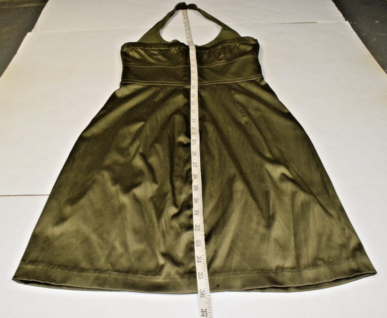 Vintage Dress Teeze Me Size 3 Y2K Olive Green Satin Empire Waist Made USA