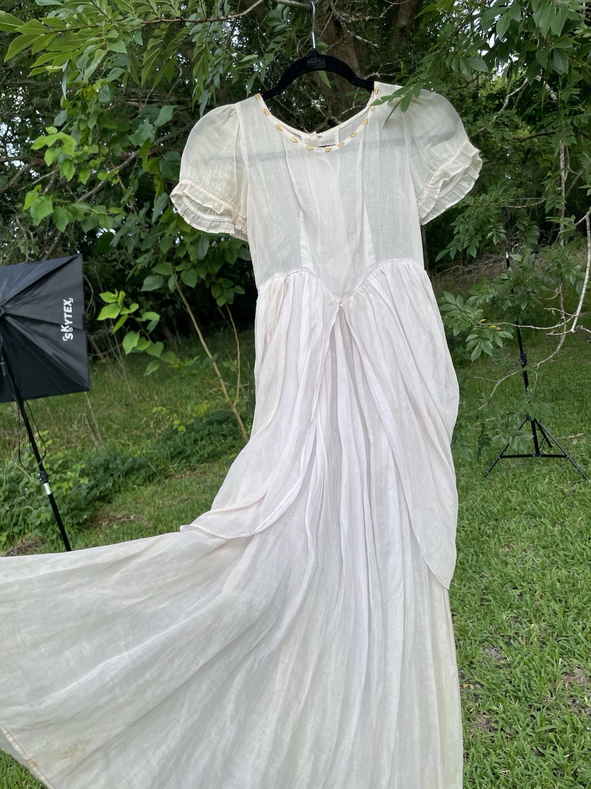 Auth antique 1900s Sheer dress Light Pink unique gold button details On The Neck
