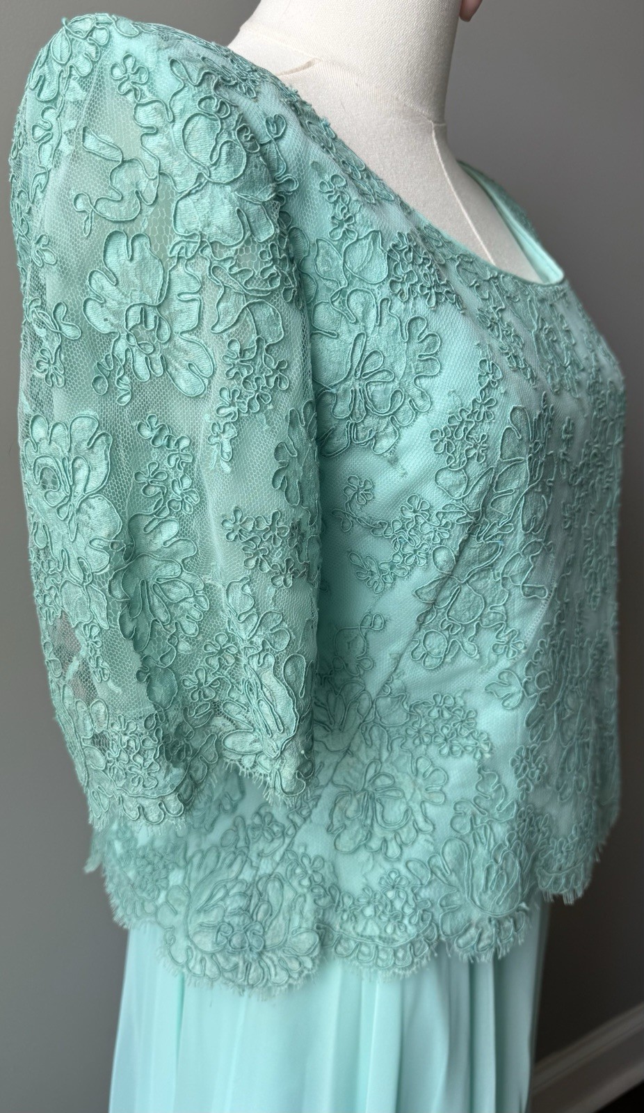 Lace Chiffon Outfit Set 2 Pc Green Skirt Top Formal Womens 12 Vintage Gene Roye