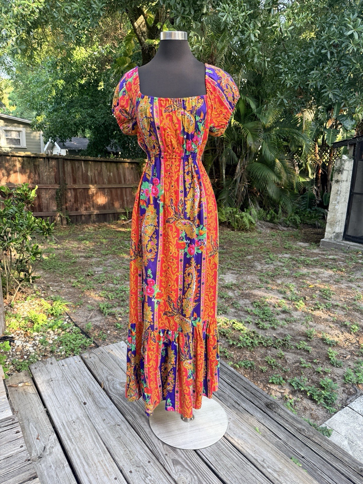 Vintage 1970s Cracker Jax Floral Paisley Boho Maxi Dress