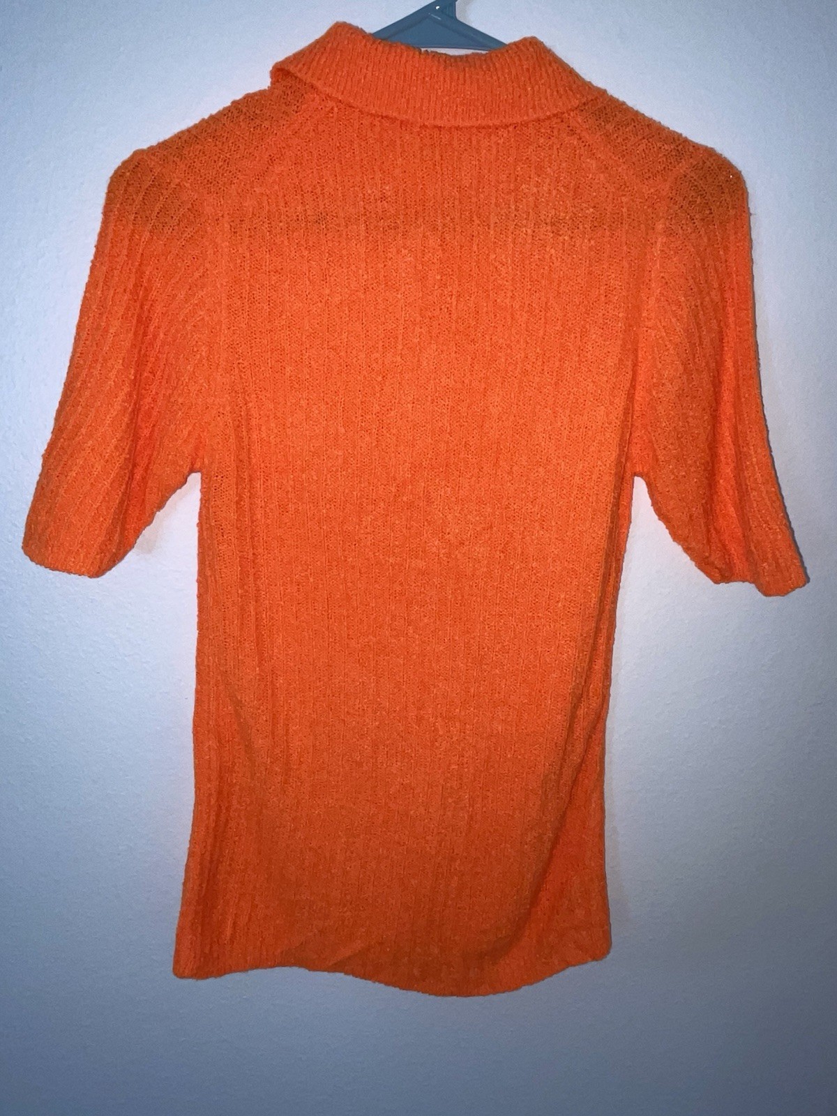 Vintage Handmade Orange Knit Collared Shirt Women’s Retro Short Sleeve Pocket