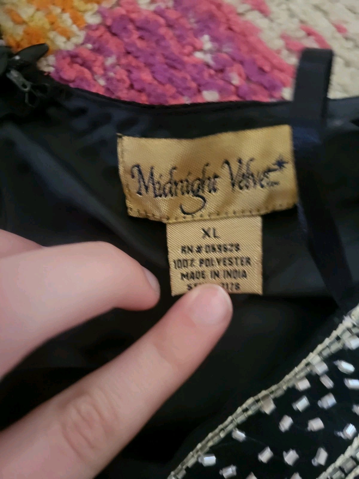 Midnight Velvet vintage beaded & floral black sleeveless top blouse womens XL