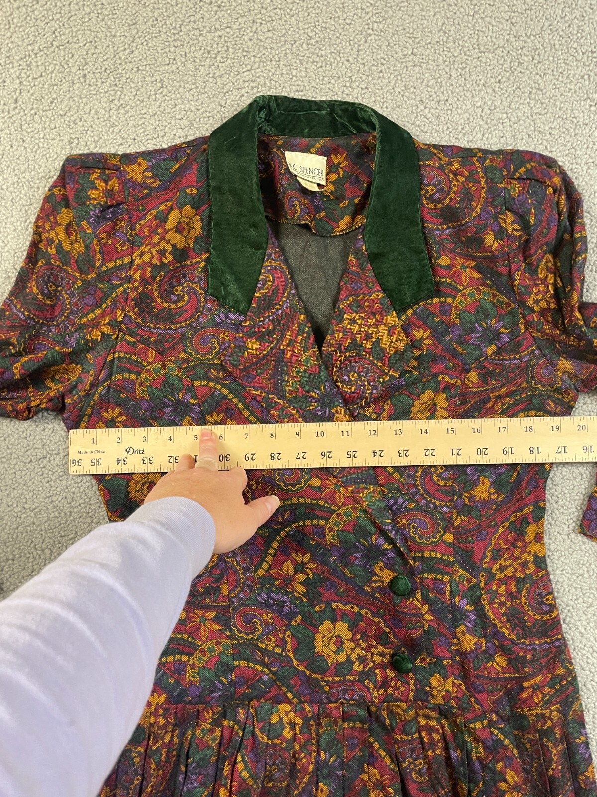 VINTAGE K.C. SPENCER paisley floral pleated maxi long sleeve size 8