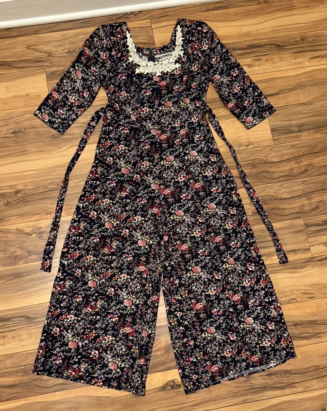 True Vintage 90s Floral Jumpsuit Wide Leg Cropped Palazzo Blossom 5 S Joni Blair