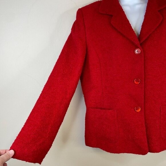 Vintage Herman Geist Boucle Jacket 8 Red Preppy Timeless Wool Blend Button Up