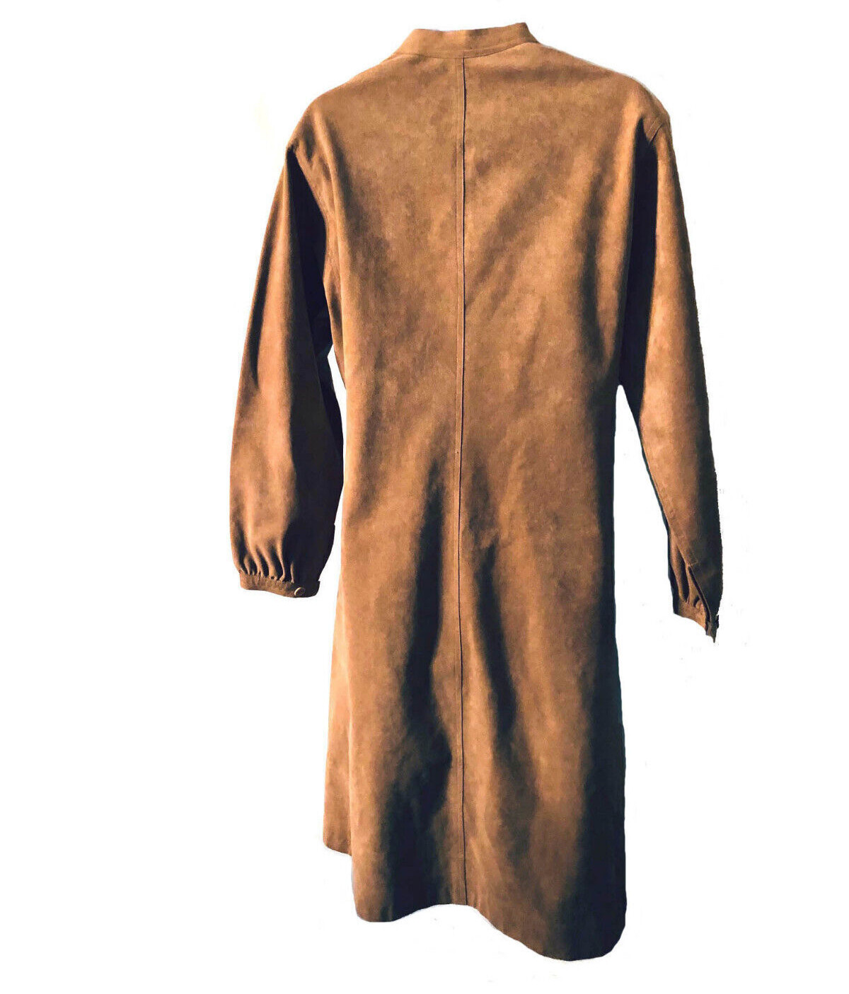 Halston Rare Camel Brown Ultra Suede Long Sleeve Vintage Coat Dress Duster M