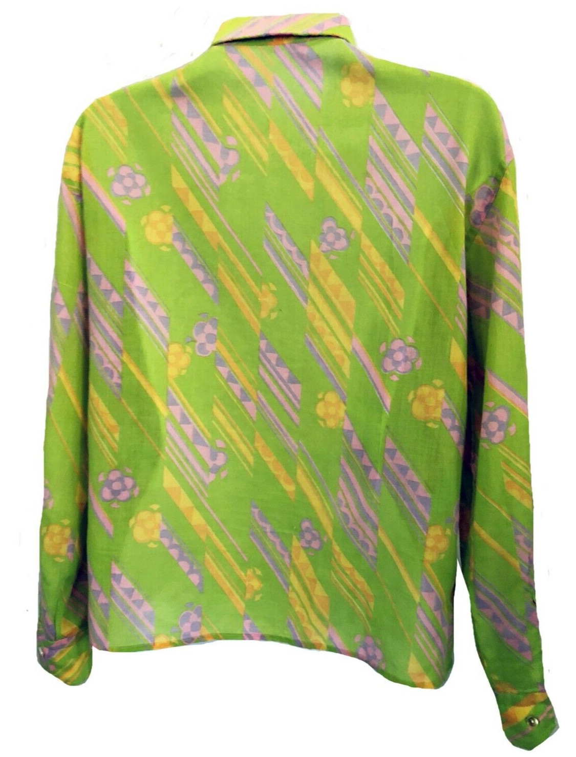Imported Vintage 60’s 70’s Mod Pink Orange Lime Collar Cotton Graphic Shirt 48