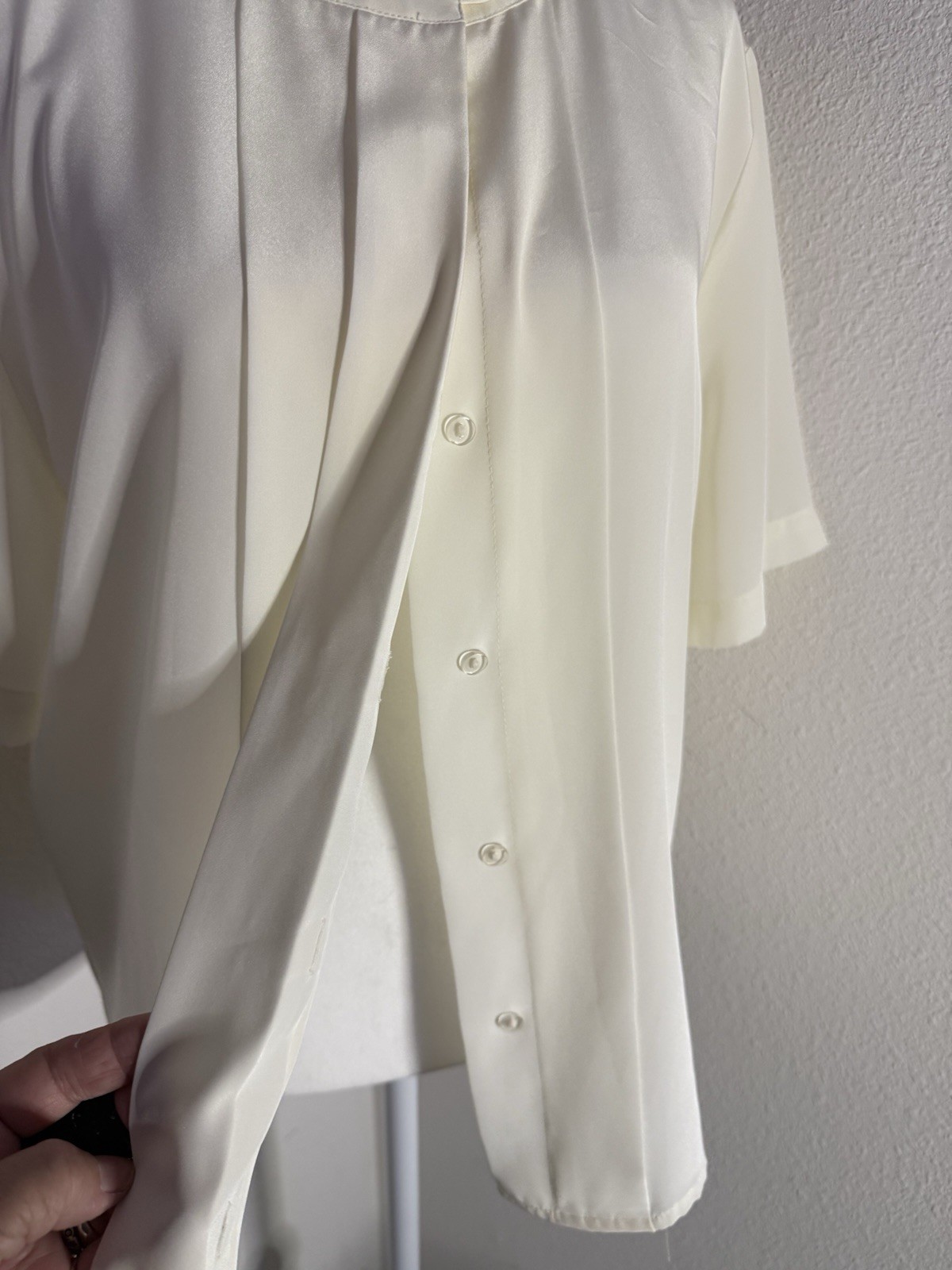 VTG 80s Alyssa Carr Off White Pleated Tuxedo Blouse Button Up Shirt Size 10