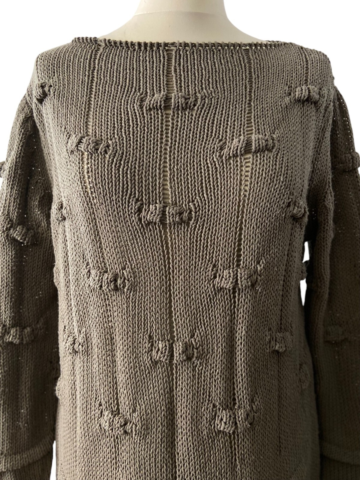 Women’s ’90s Vintage knit dress | Taupe cotton day dress made in Italy | Size M
