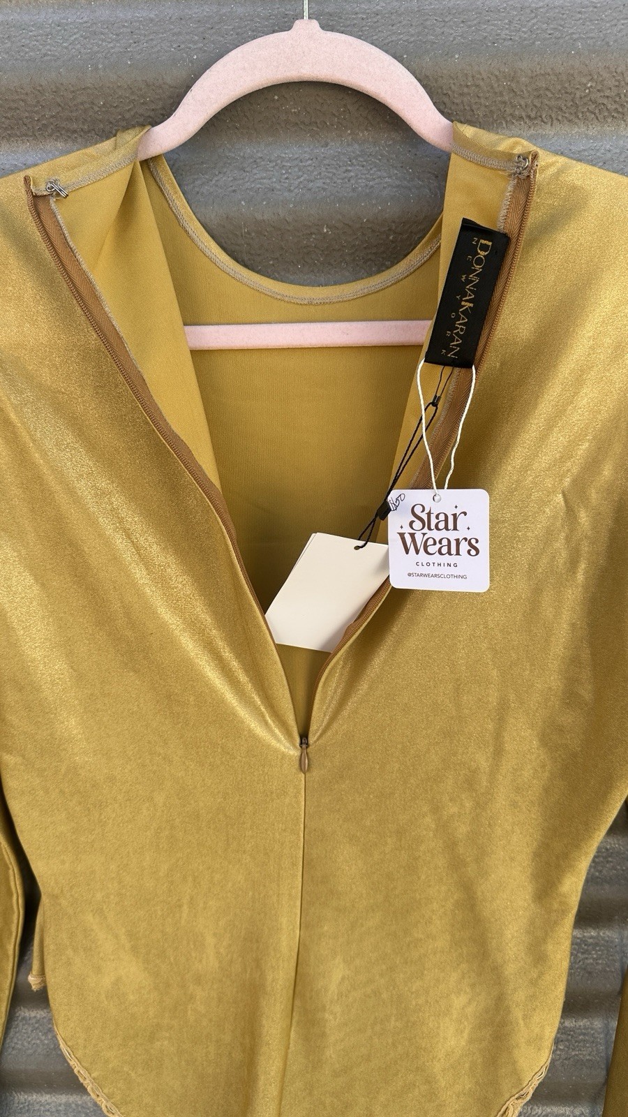 Medium 1990s Bodysuit Donna Karan Designer Long Sleeve Gold Sheen