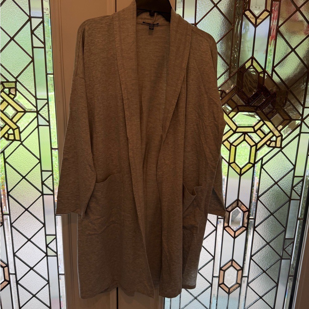 Eileen Fisher Heather gray Open Front Long Jacket, large NWOT NO FLAWS