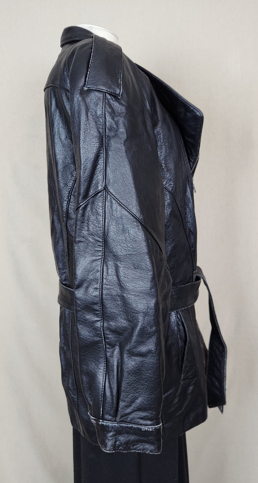 Vintage & Unique PELLE STUDIO Womens Black Leather Coat Jacket w/ Belt size M