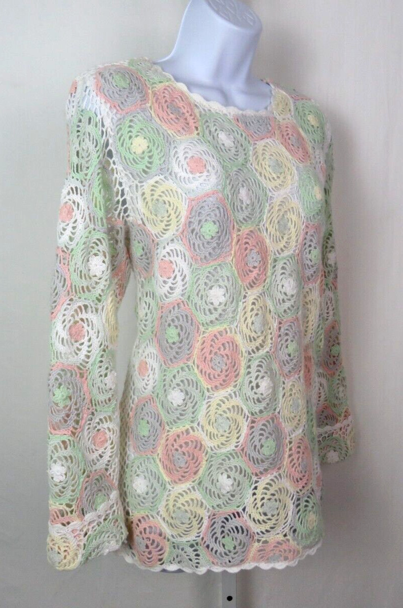 VTG 1980s BFA CLASSICS CROCHETED FLORAL TOP SIZE MEDIUM COTTON RAMIE LINED