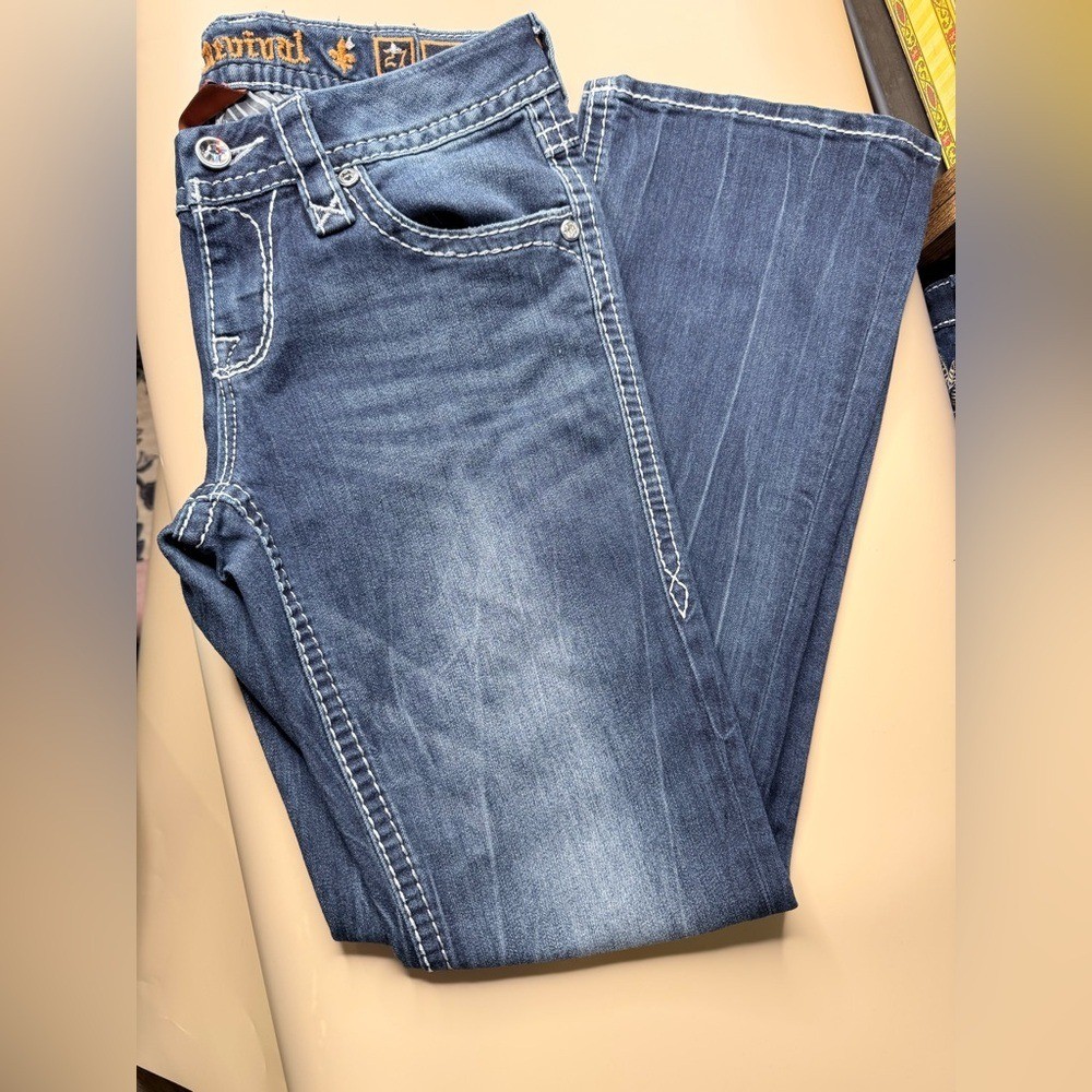 Rock Revival Boris Bootcut Jeans Womens Size 27 x 28.5 Embellished Pockets