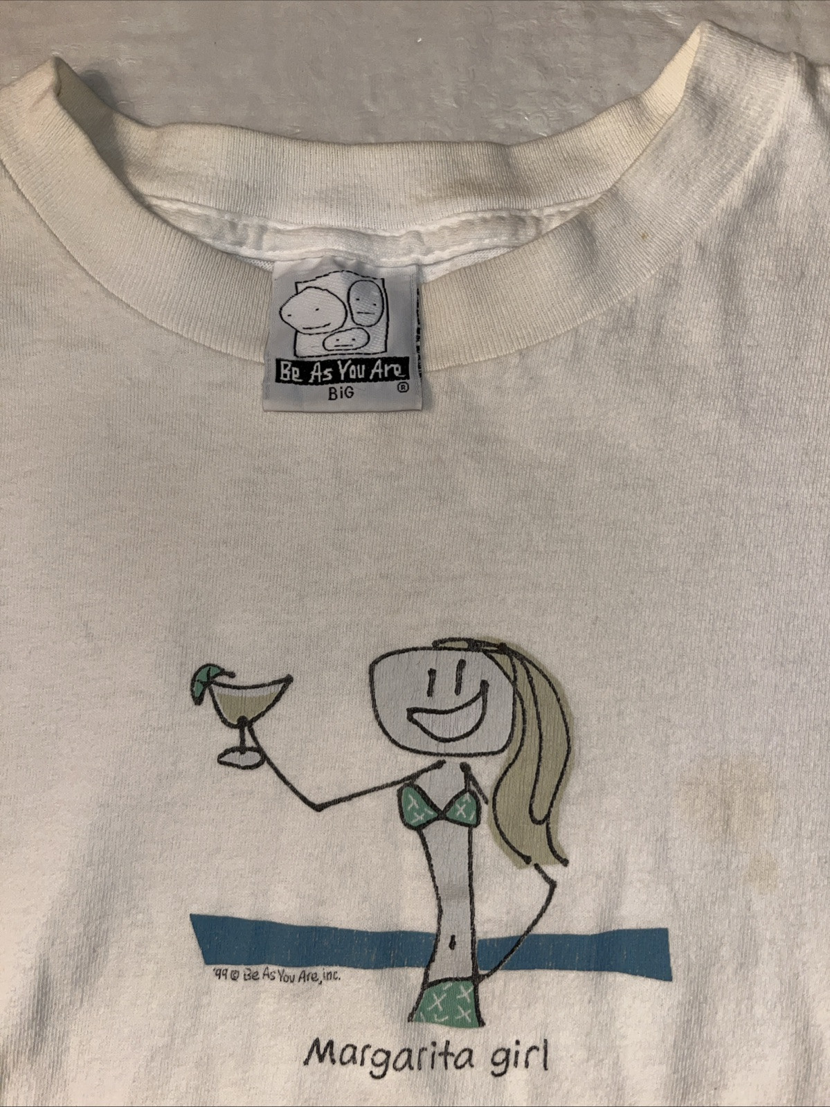 vtg 1999 MADE IN USA Margarita Girl cartoon Be As You Are white shirt XL womens