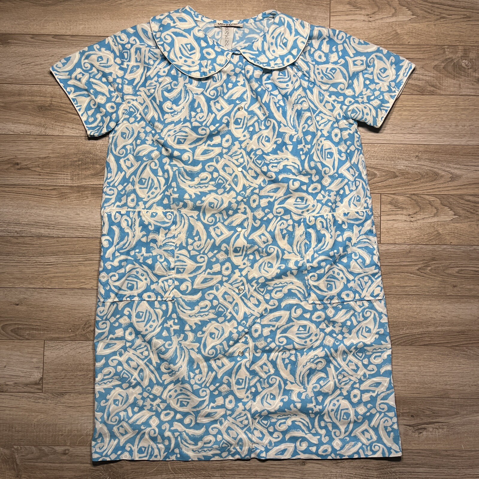 Vintage Nightgown Vandemere Mumu Housecoat Blue White Pattern *See Desc For Msmt