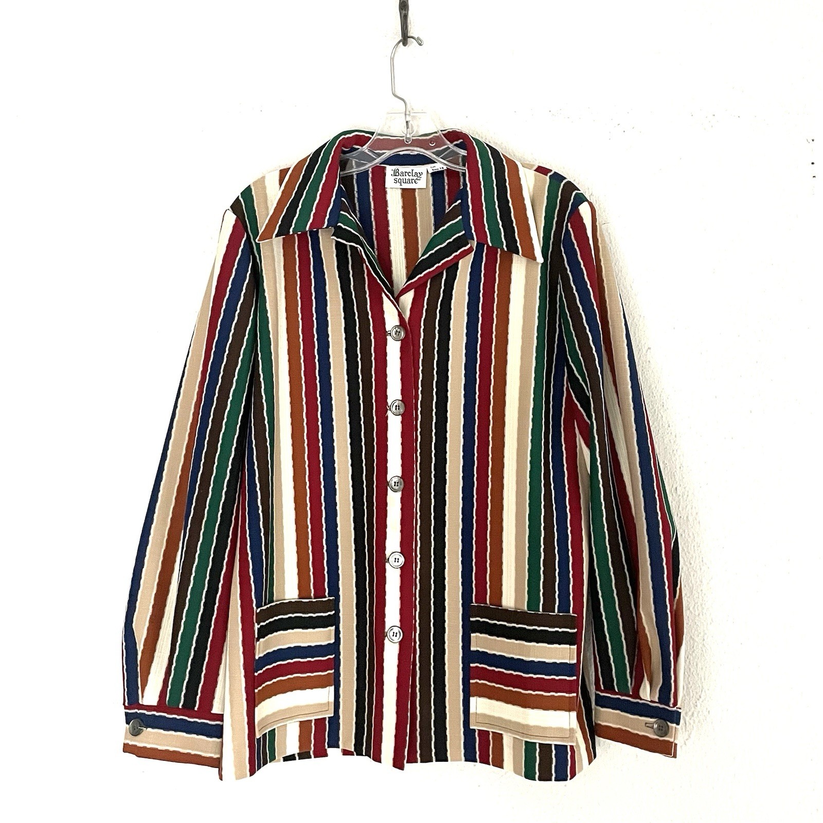 Retro Mod 70s Barclay Square Bold Textured Shirt Jacket, Rainbow Stripe, L/XL