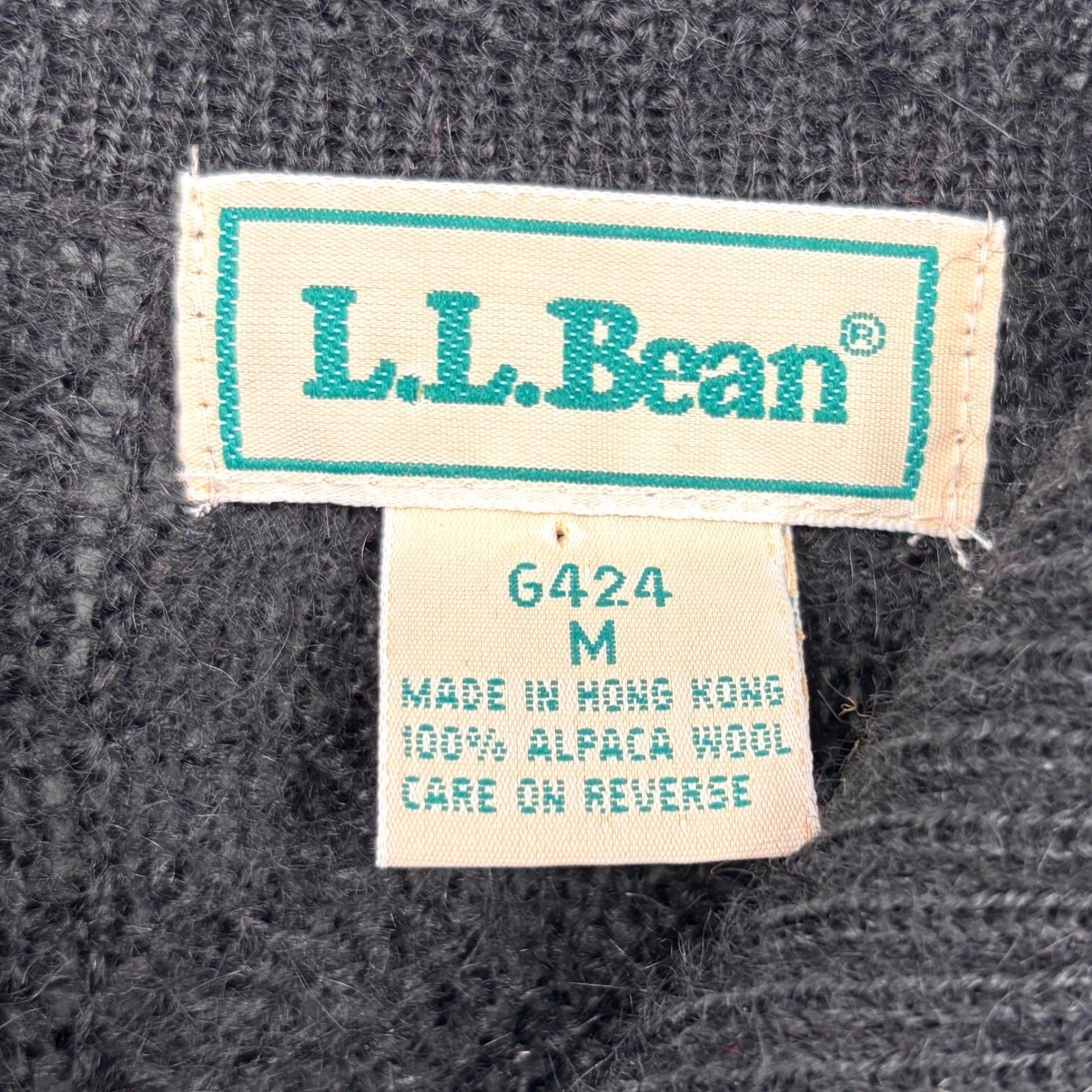 Vintage LL Bean Cardigan Alpaca Wool Cable Knit Button Front Textured Black M