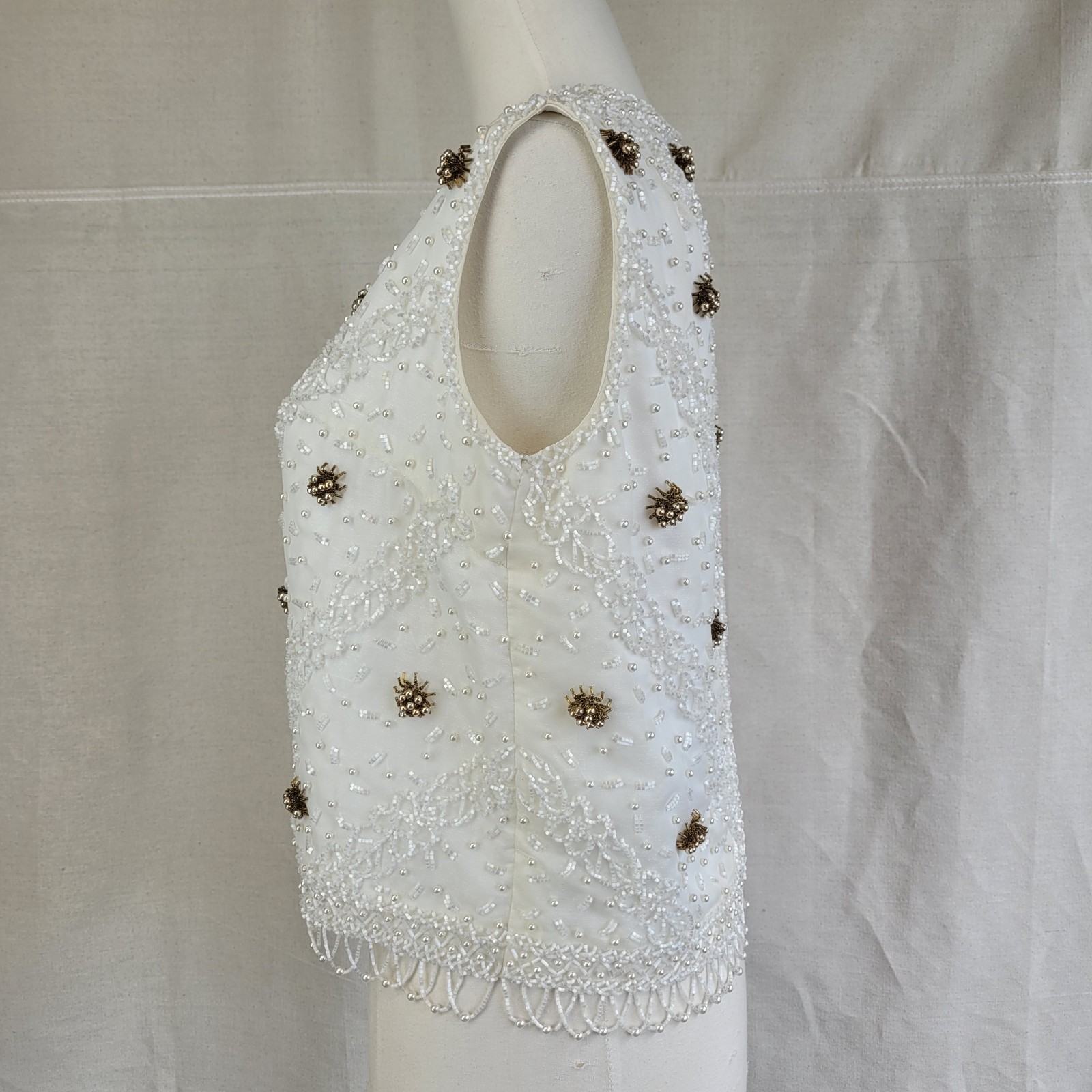 1960s Exquisite Beaded Sleeveless Top From Hong Kong Size Sm Great Condition