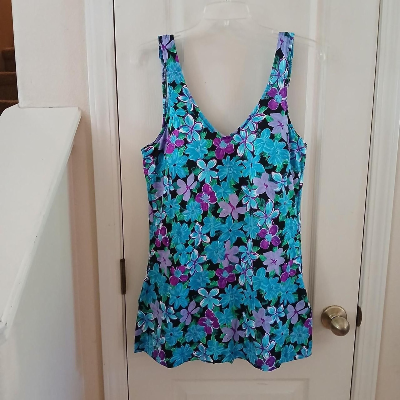 Vintage 80s Maxine of Hollywood All Over Tropical Floral One-Piece Swim Dress