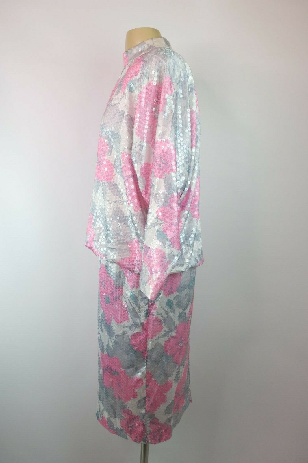 Jarin Ruben Panis 10 Floral Sequin Blouson Moc Neck L/S Gown Dress 70s Vintage