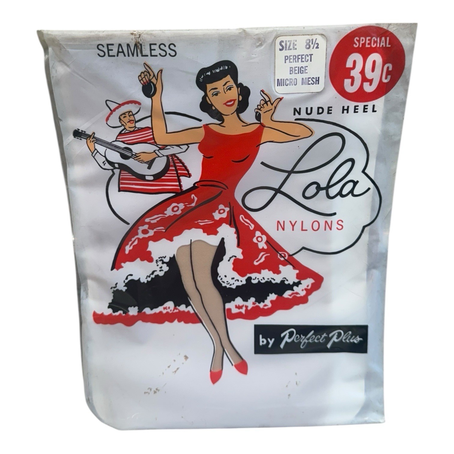 Vintage Lola Seamless 100% Nylon Stockings Perfect Plus Nude Heel Beige 8 1/2