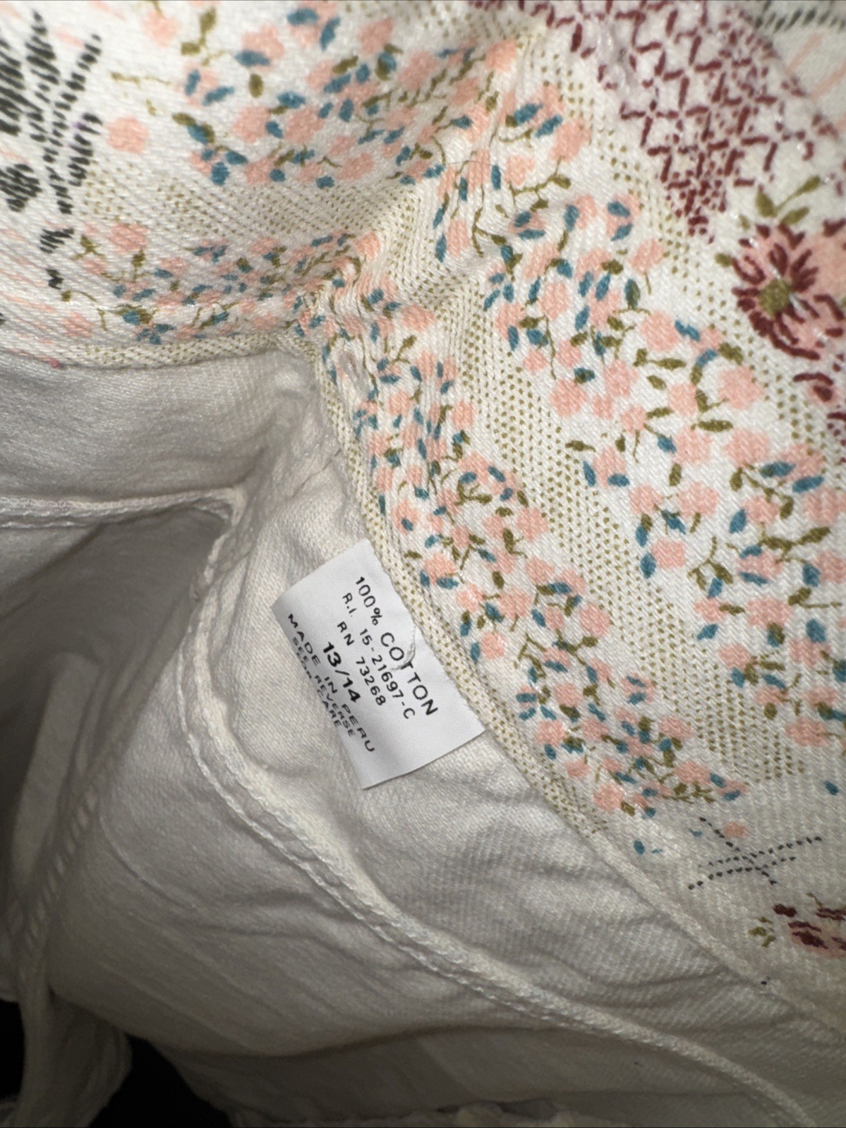 13/14 Denim Short Bibs, Vintage 1970 No Problem White Floral Print Cottage Core