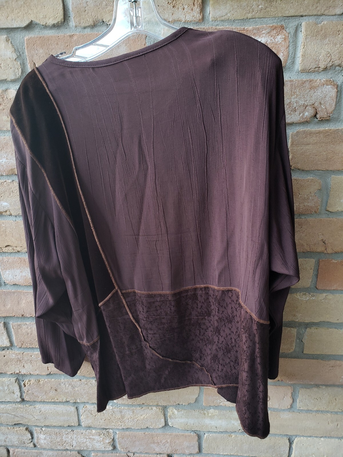 VTG Spencer Alexis Chocolate Brown Patchwork L/S Top Sz 2X Art Lagenlook Boho