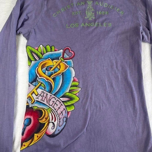 Rare grail Christian Audigier Ed Hardy purple cash graphic top y2k vintage