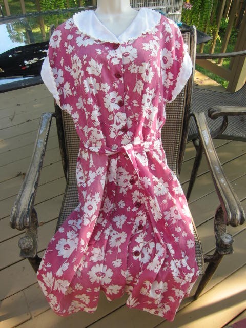 Aunt Lucy’s VTG 1930’s Pink Floral Handmade Day House Dress Belted~Pockets~Sz L