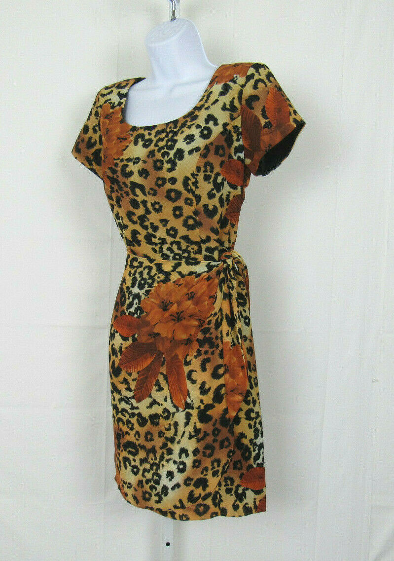 VTG 1980s JESSICA HOWARD SIZE 4 LEOPARD PRINT DRESS WITH OVERLAP POLYESTER