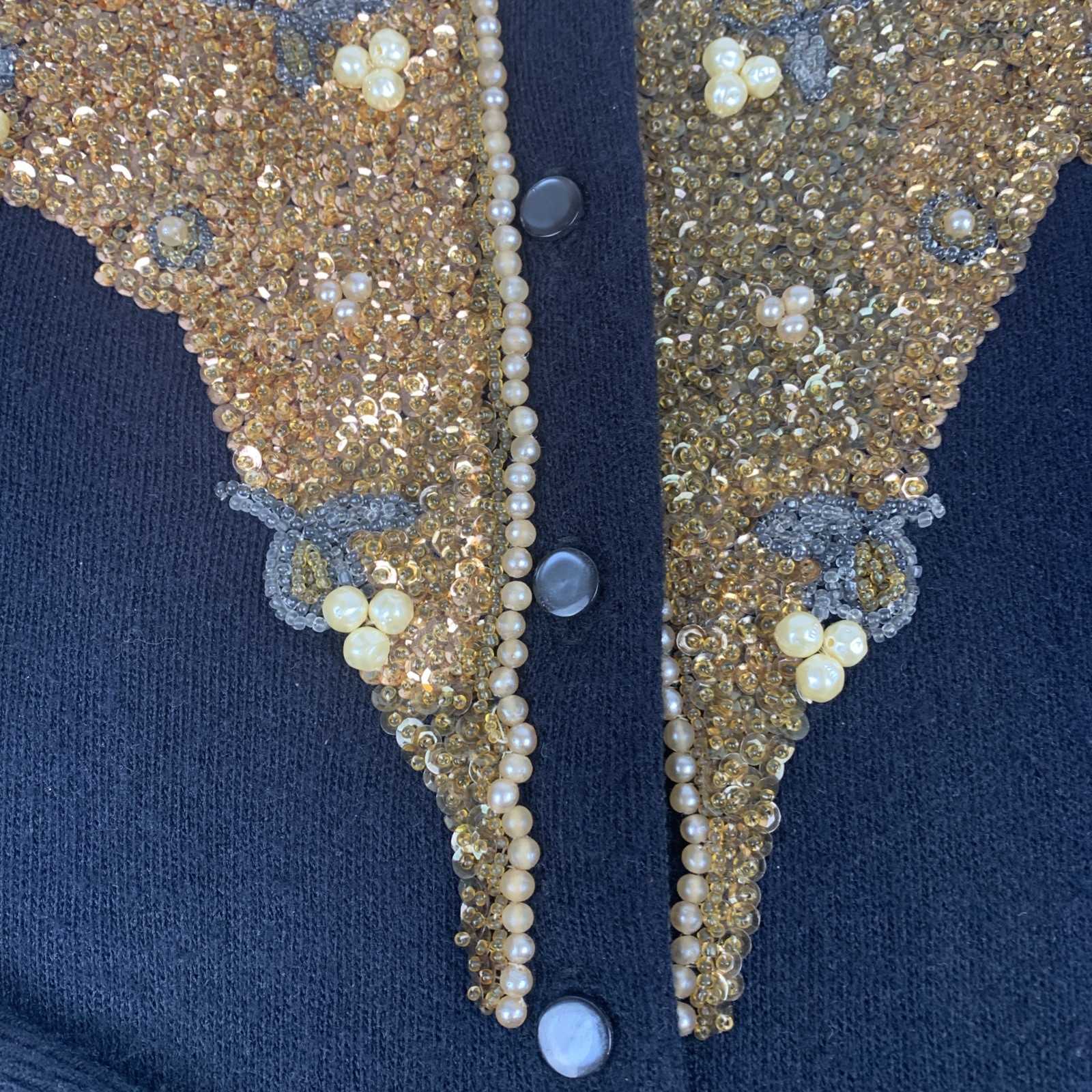 1960’s Orlon Turbo By Spuncraft Inc Black Sweater Gold Sequins, Small Sparkly