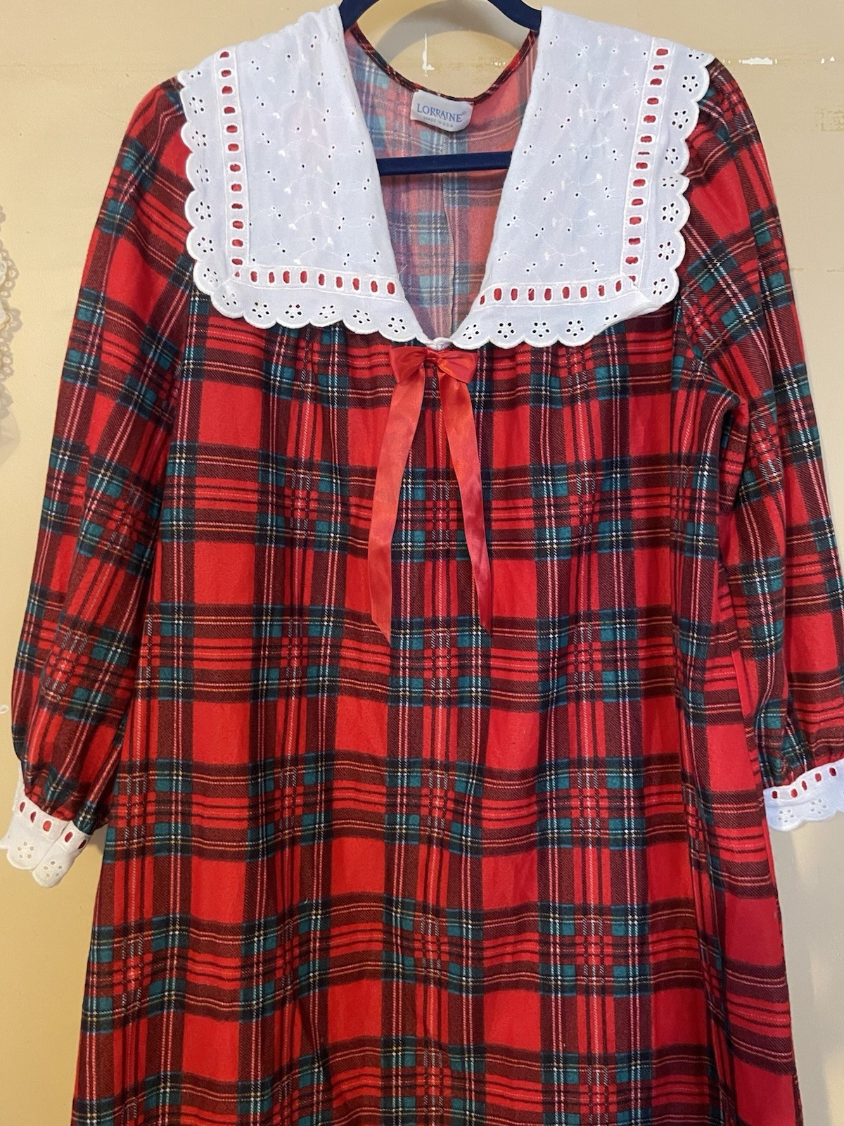 Vintage Lorraine Nightgown Red Plaid Soft Polyester Cute Holiday Christmas Small