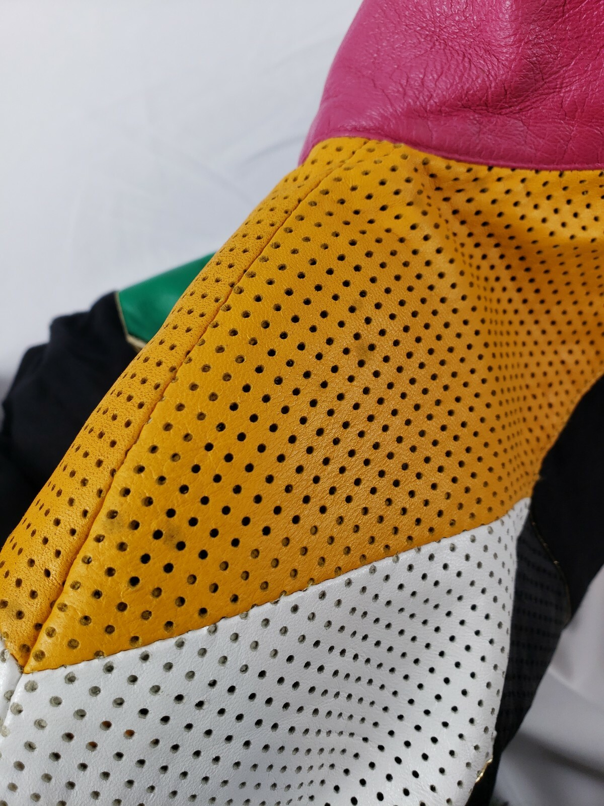 Vtg 80’s 90’s Deja Vu Designs Leather Colorblock & Cotton Twill Jacket Wmn Med