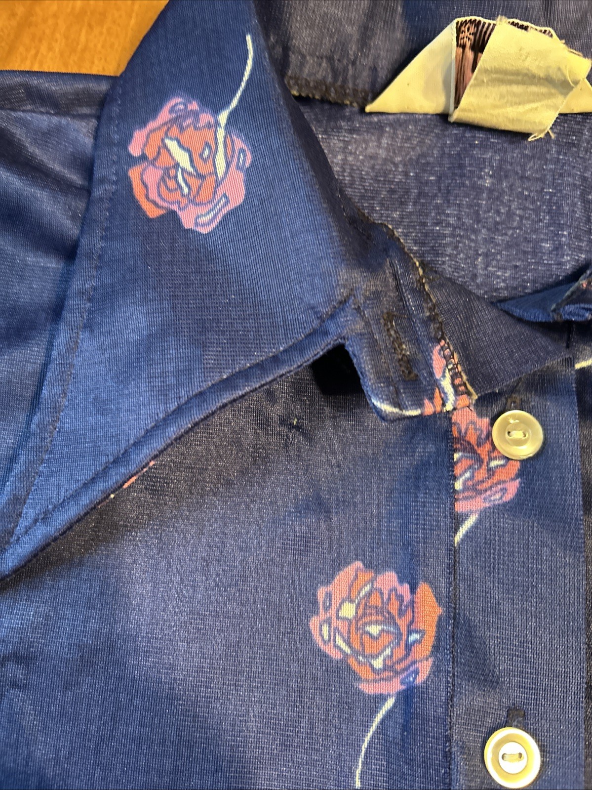 Vtg 70s Langtry Ltd blouse Bodysuit Navy Rose 1/3 Button Rocker tattoo art boho