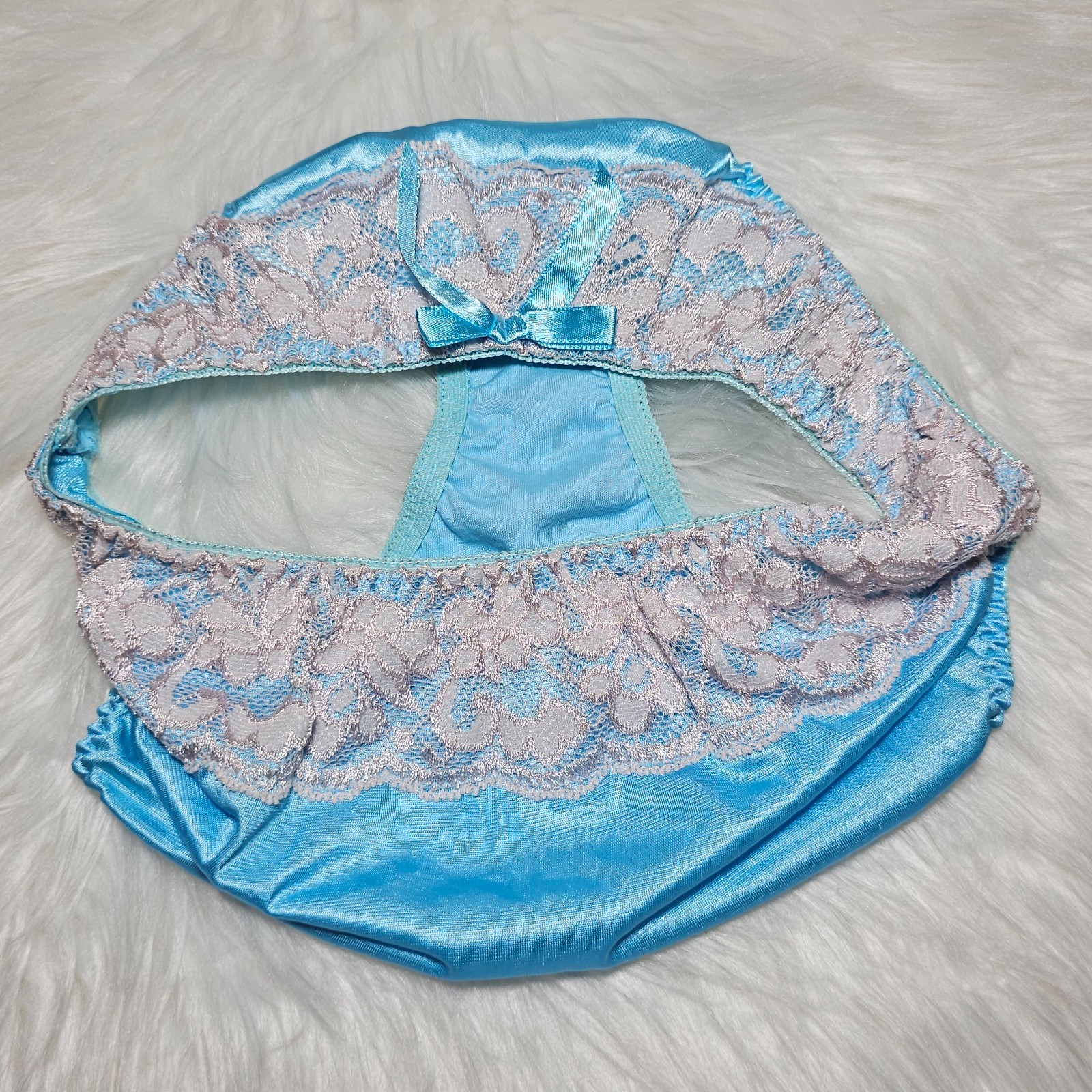 VTG Nylon Satin Panty Silky Blue Bikini Sissy Lace Brief Size Small Hip 32-36″