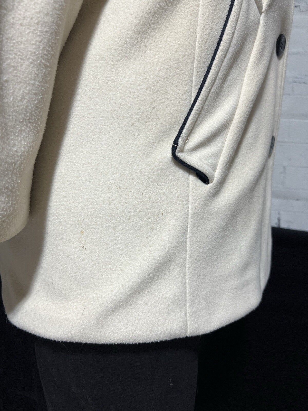 Wellington Kashmiracle Long Sleeve Coat Button Up Cream Black Womens M Jacket 8