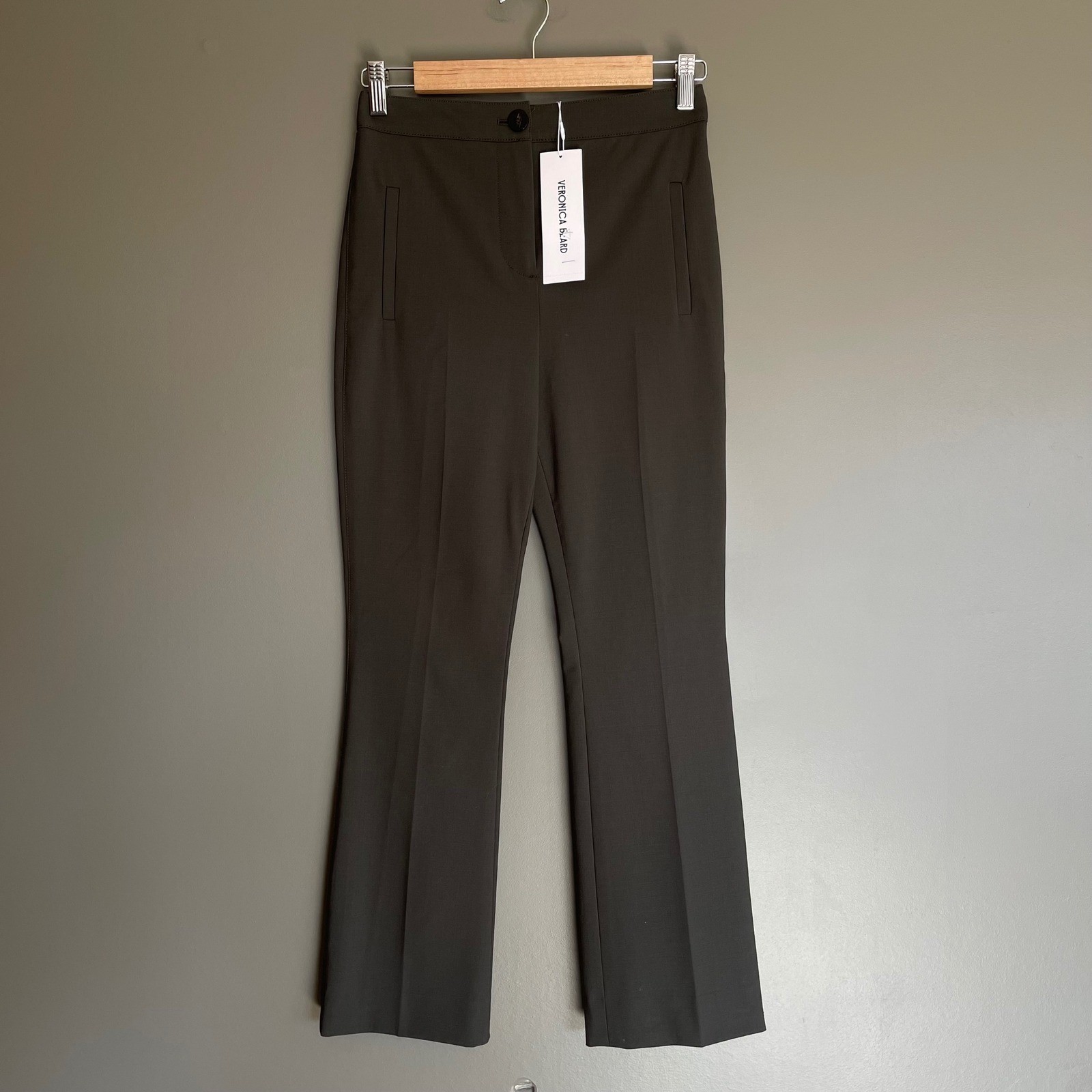 NWT Veronica Beard Arte Pant Loden Green Wool Blend Slim Flare Trousers Size 0