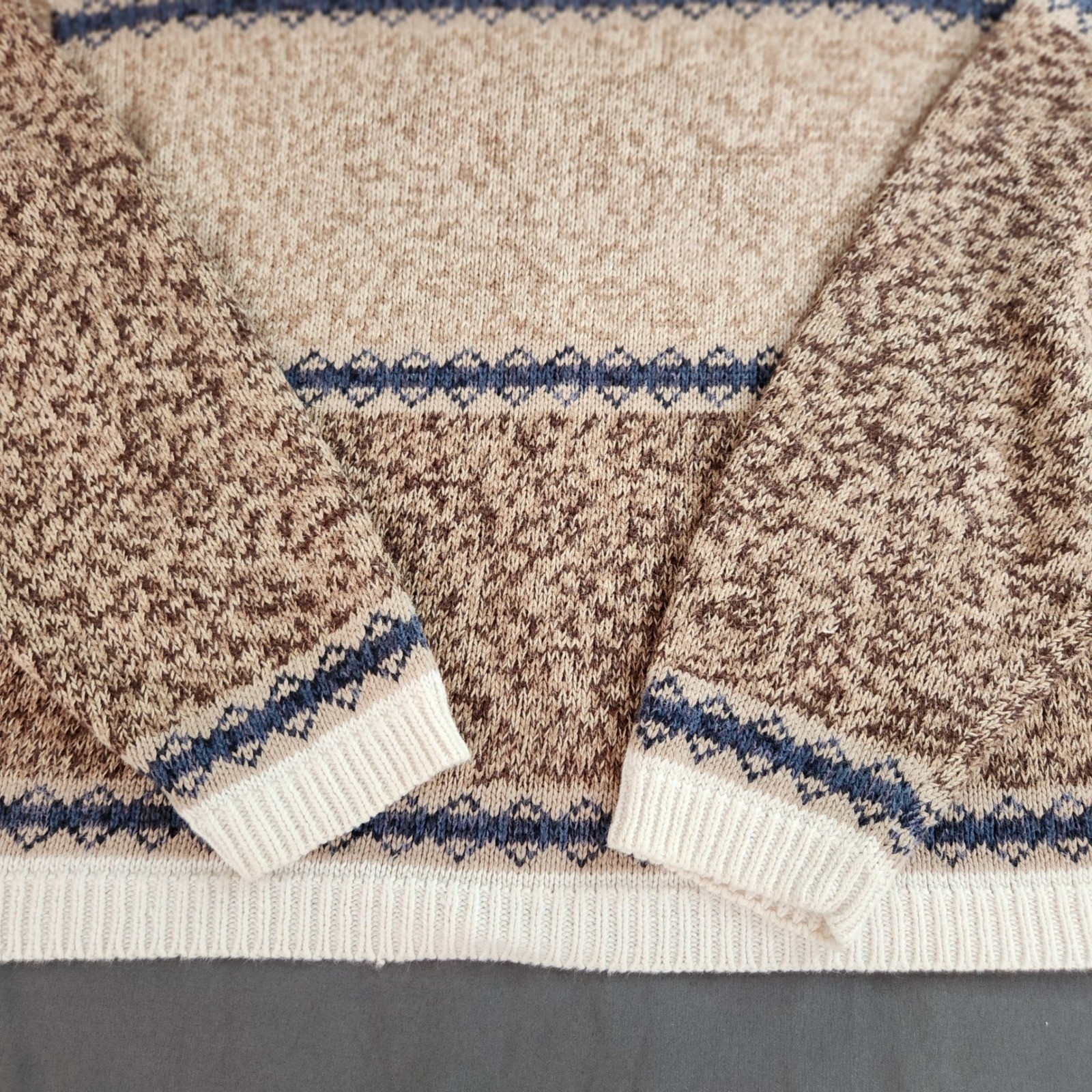 Vintage Milano Design Group Womens Crewneck Sweater Cream, Brown & Navy Size Med