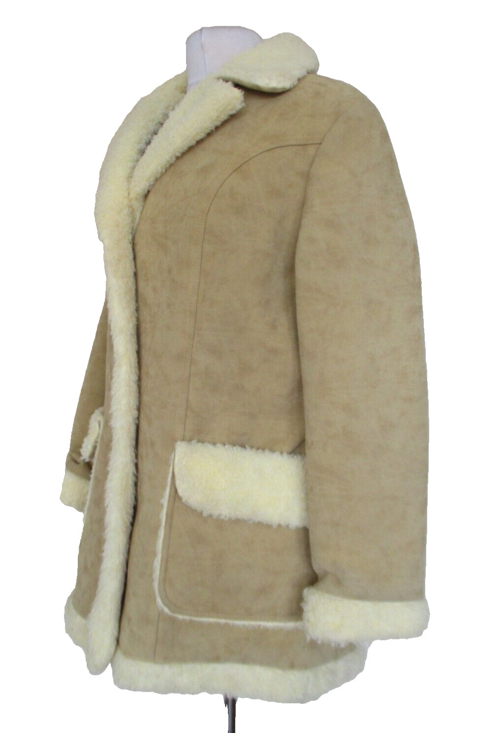 Vintage 70s Sherpa Coat Jacket M/L Women Tan Faux Suede Faux Sheepskin