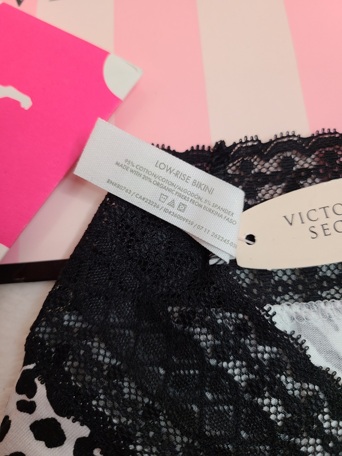 NWT Y2K Victoria’s Secret Lace Waist Cotton Low Rise Bikini Panty Size XS Animal