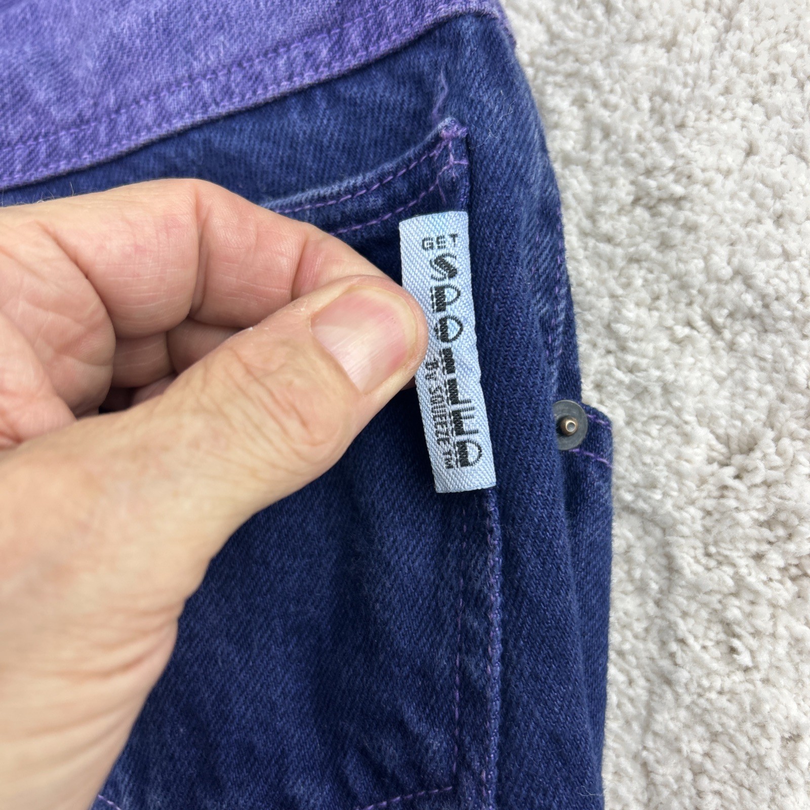 Vintage Squeeze 80s 90s Dark Blue/Lavender Wash Womens High Waist Rise Jeans 3/4