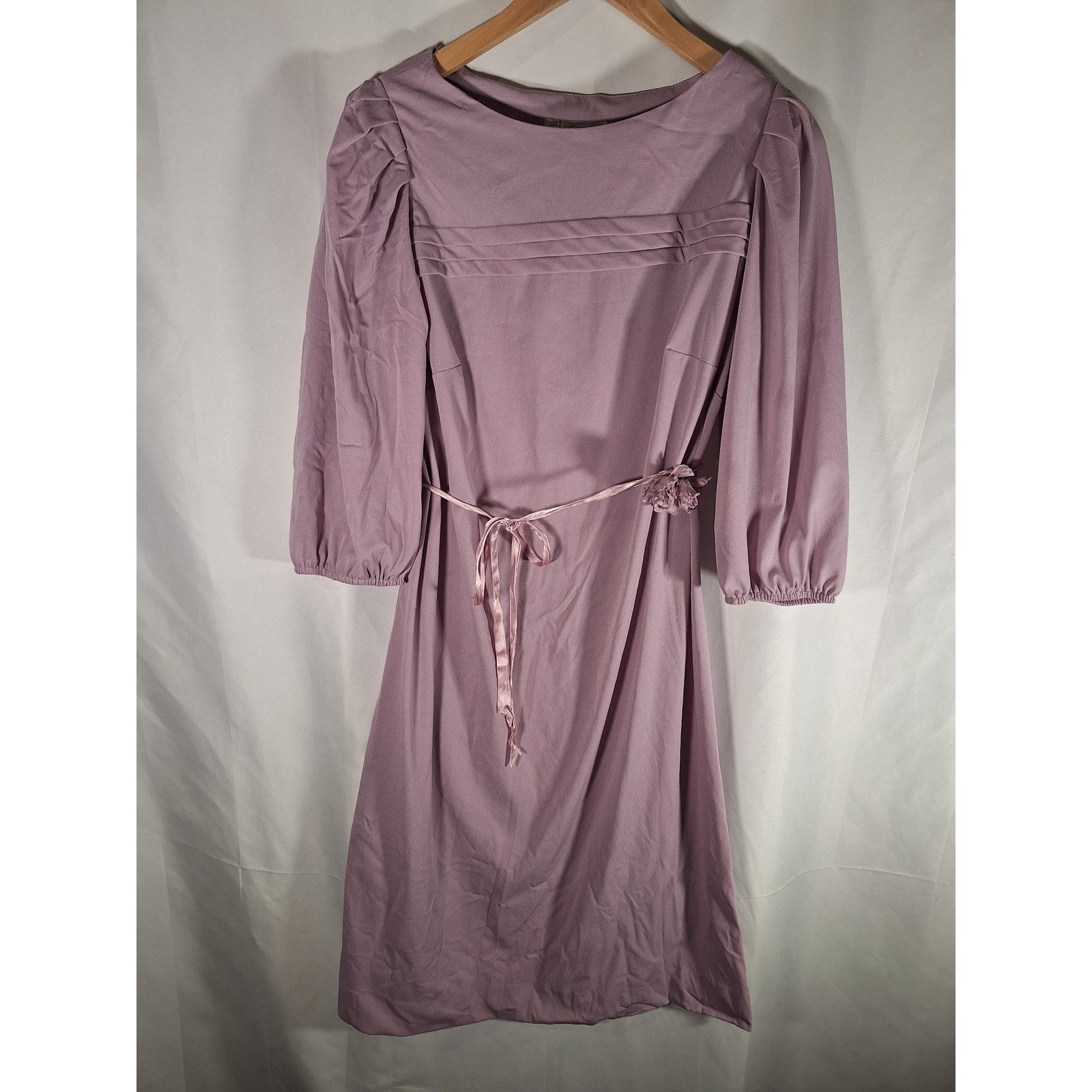 Vintage Lorac Original Lady Carol Mauve Puff Sleeve Pintuck Pleated Belted Dress