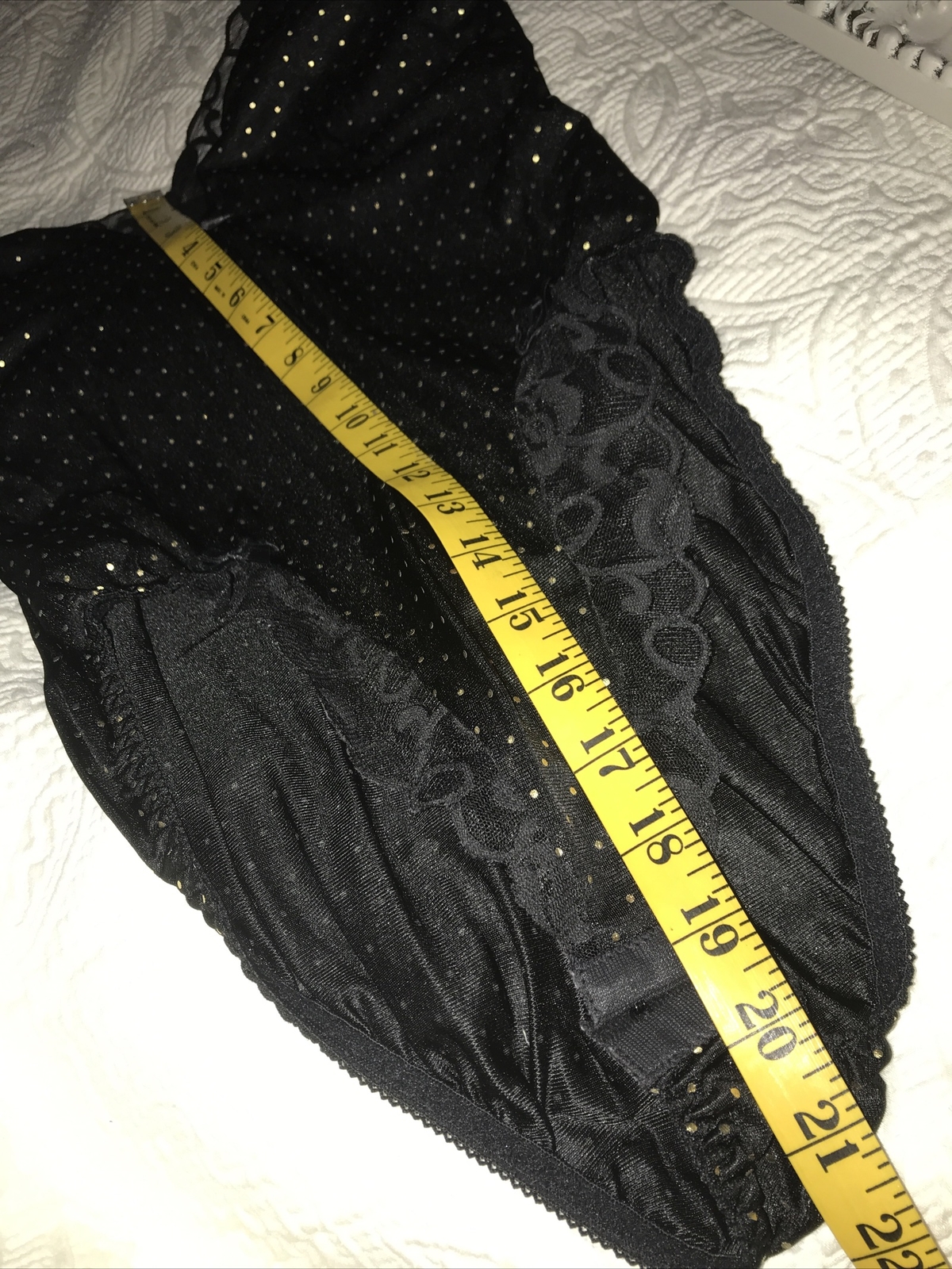 Vintage Teddy ROMPER Bodysuit ROMANTIC FASHIONS~stretch BLACK/GOLD DOT WOMANS M