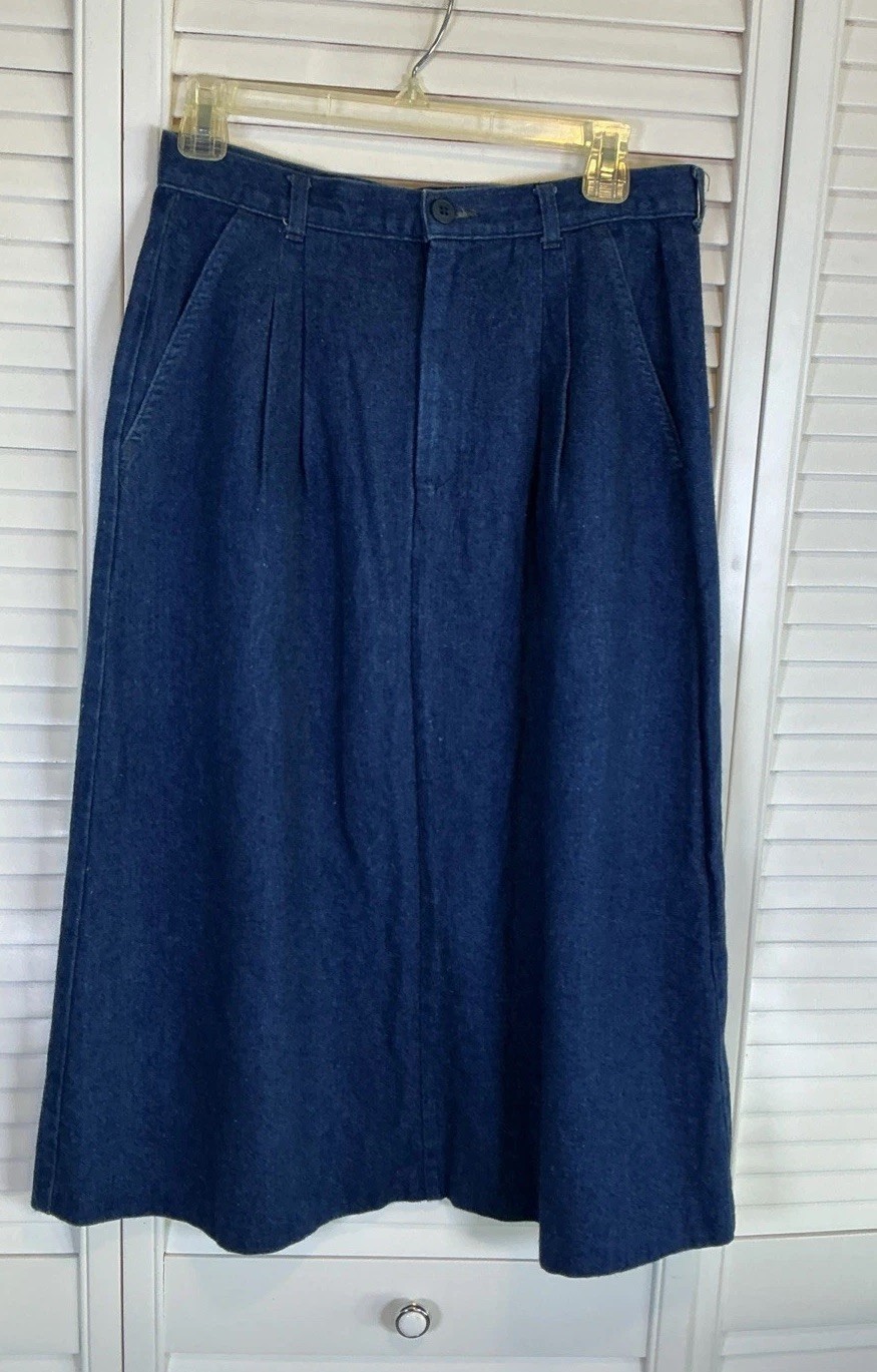 Vintage Levis Womens 29” Waist Denim Jean Skirt Size 14 Blue A Line Pleated USA