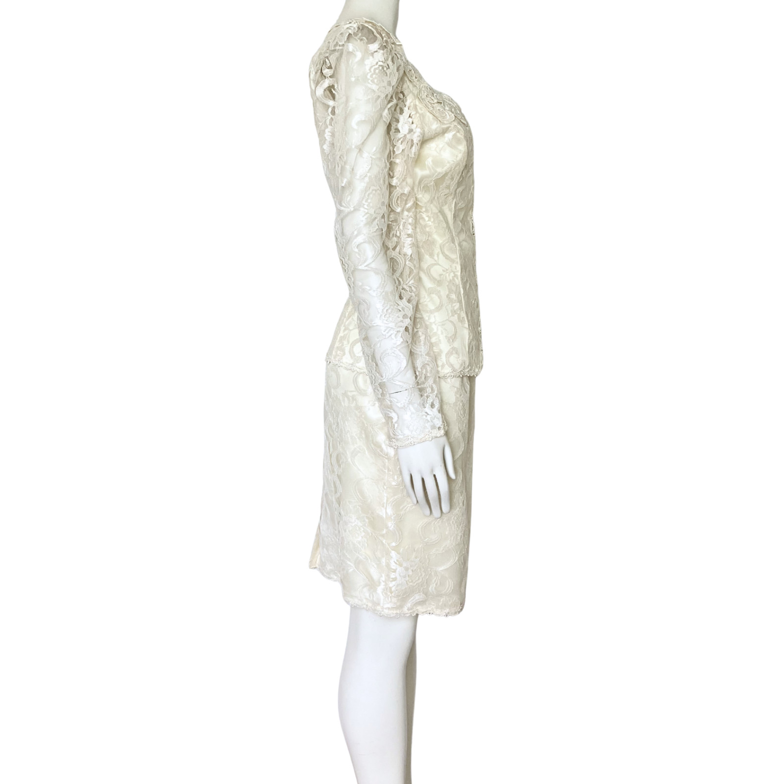 Vintage 80s Scott McClintock Ivory Lace Wedding Skirt Suit Set. XS 4. Bridal