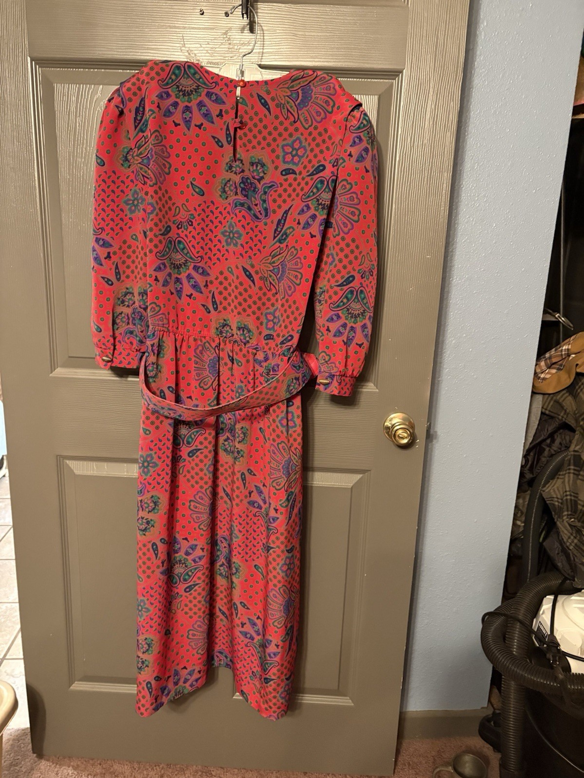 Lady Carole of New York Dress Suit Red Paisley Belted Vintage Purple Green