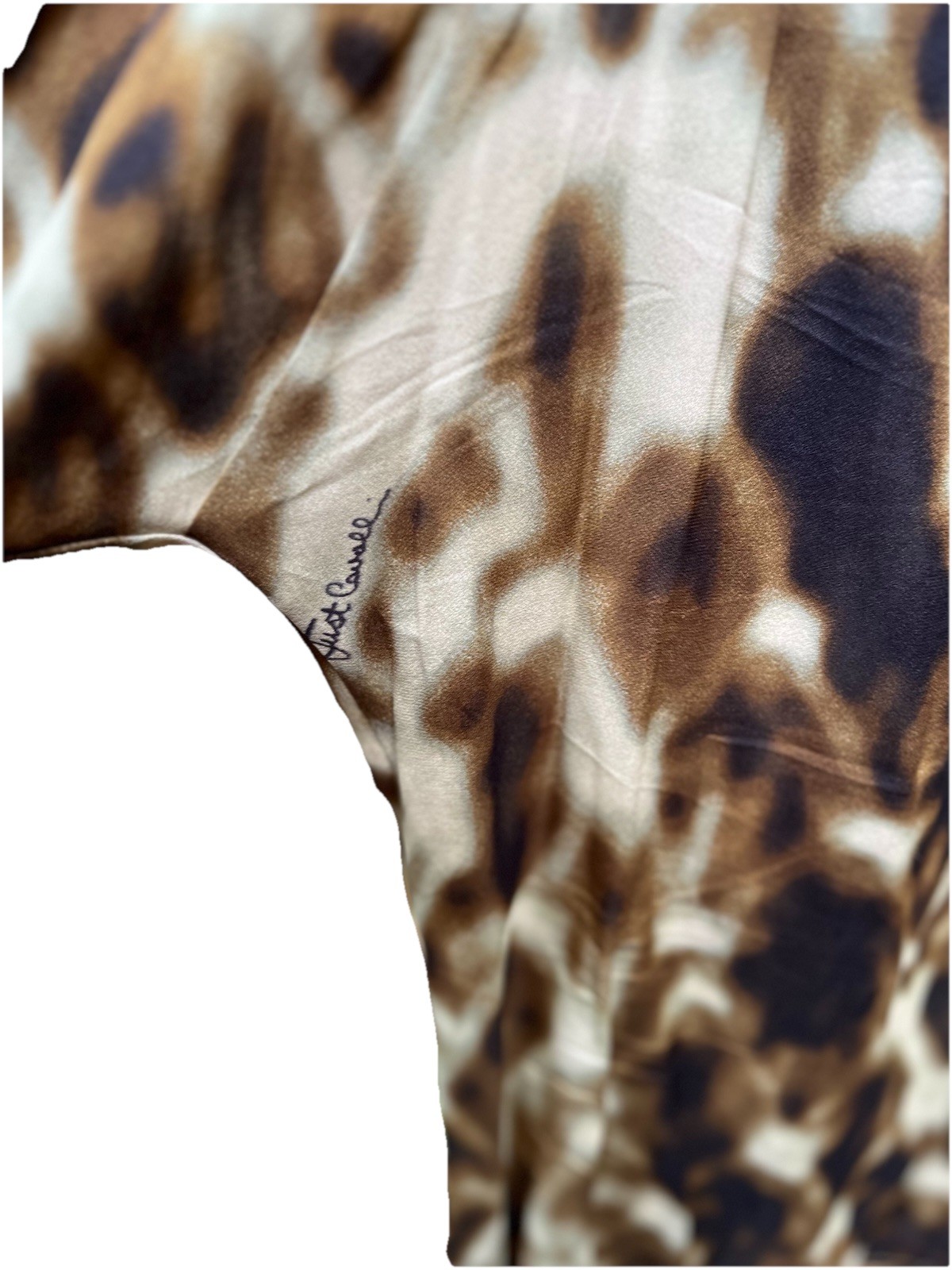 JUST CAVALLI VINTAGE Camouflage Top Short Sleeve Tie Ruffle Buttons Italy 42