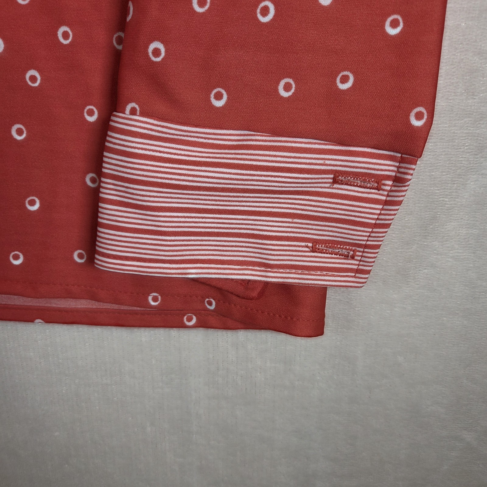 VTG 70s Jantzen Geometric Dots & Stripes Shirt Womens 8 Orange Polyester Disco